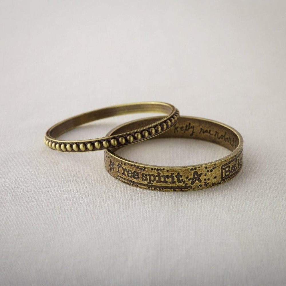 Kelly Rae Roberts Gold Message Bangles Free Spirit Set of Two New